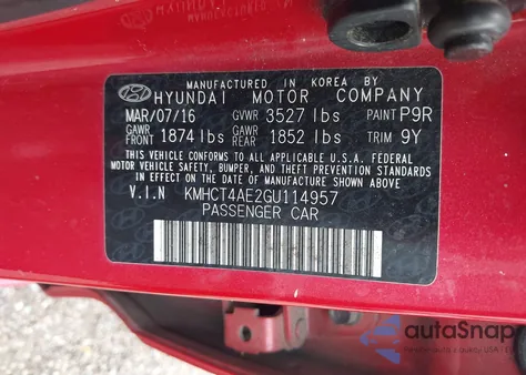 2016 Hyundai Accent Se из США, поврежденный, VIN KMHCT4AE2GU114957